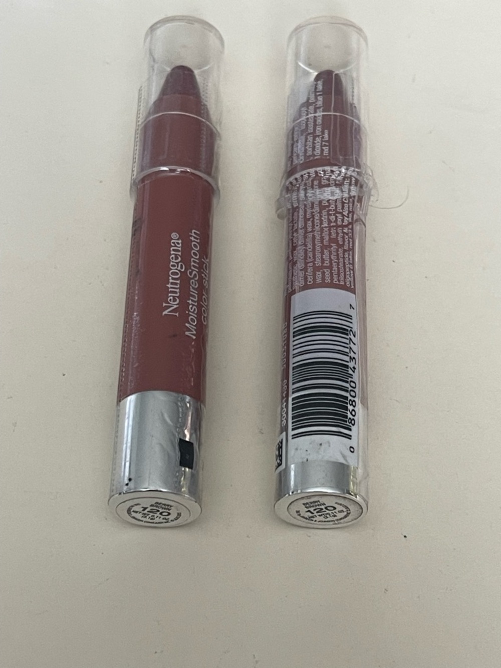2 Neutrogena MoistureSmooth Lip Color Stick 120 Berry Brown - NEW SEALED